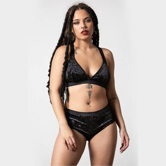 Killstar Other - Killstar ✦ Moody Bra & Panty Set ✦ Lace Gothic Cage Straps Triangle Cups M NWT